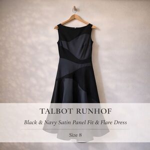 Talbot Runhof Black & Navy Satin Panel Fit & Flare Dress Size 8